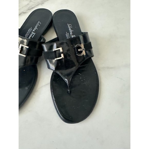 SALVATORE FERRAGAMO Black Silver Logo Buckle Sandals Size 38 - Picture 7 of 11